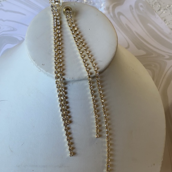 Shoulder Duster Gold Rhinestone 2 Strand Earring- Pierced/New-SALE - Picture 15 of 15